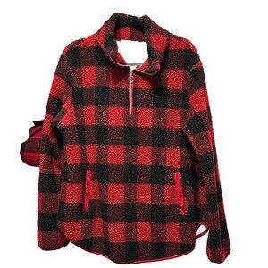 Angashion red black buffalo plaid 1/4 zip woman’s size XL fleece jacket